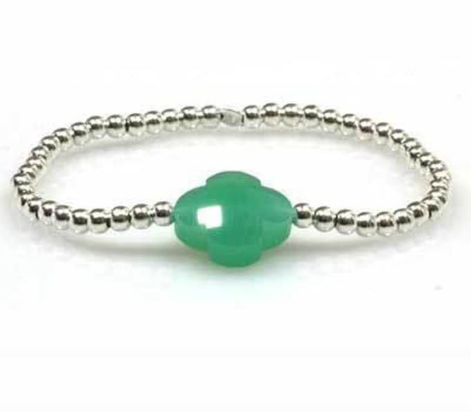 Heaven Eleven - dames - armband - 925 - zilver - groen - bloem - 17cm