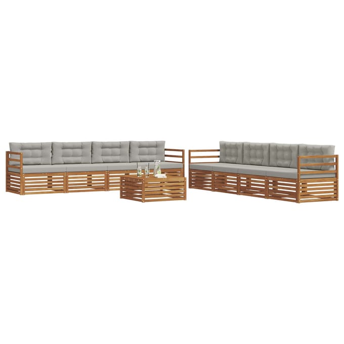 vidaXL - Buiten - bank - set - 9 - st - Naturel - en - lichtgrijs