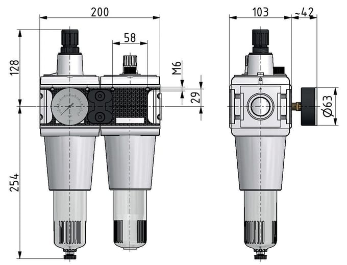 FRL 2-Delig G3/4'' 13500l/min 0.5-16.0bar/7-232psi Semi-Automatisch Polycarbonaat Multifix 5