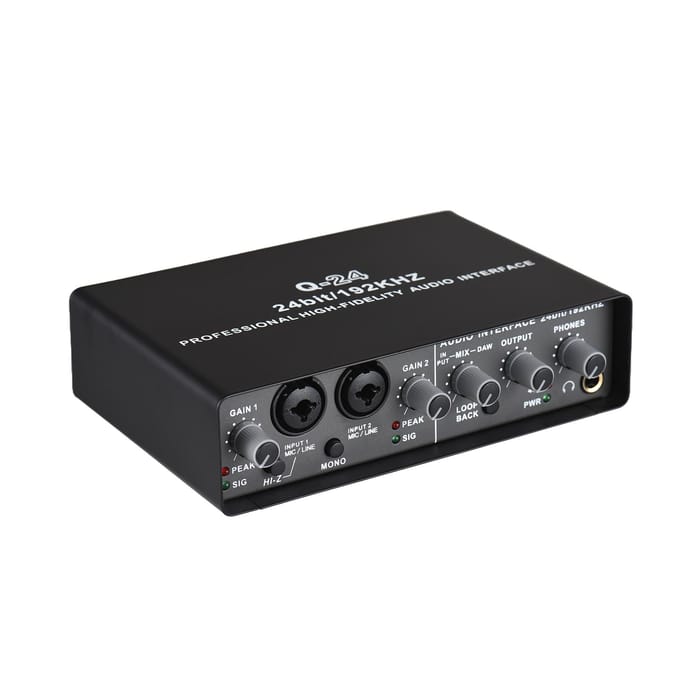 USB Audio Interface voor Opname Professionele Geluidskaart met 48V Fantoomvoeding LoopBack USB zwart