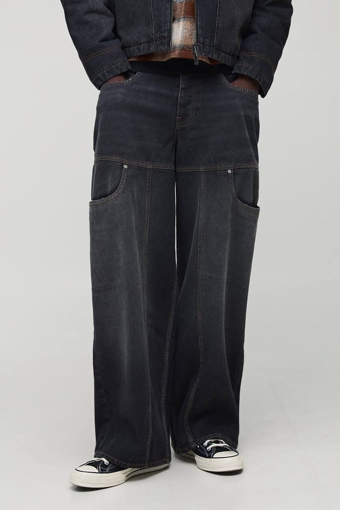 Baggy fit Gewassen Carpenter-gepanellede Jeans | Charcoal | Size 30R