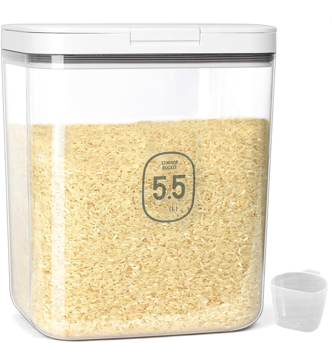 Dailygoods- Rijstopslagcontainer Luchtdicht - 5,5 l - Opslagcontainer voor Droog Voedsel - Graancontainer - BPA-vrij - Stapelbaar Ontwerp - Voedselopslagcontainer