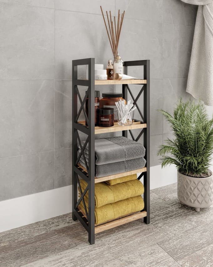 Asir - Multifunctionele plank - Zwart - 100% PLASTIC HOUT - 23 x 64 x 18 cm