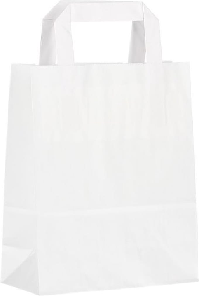 Cadeautasjes met platte handgreep, budget tassen wit, 18x8x22cm (250 stuks)