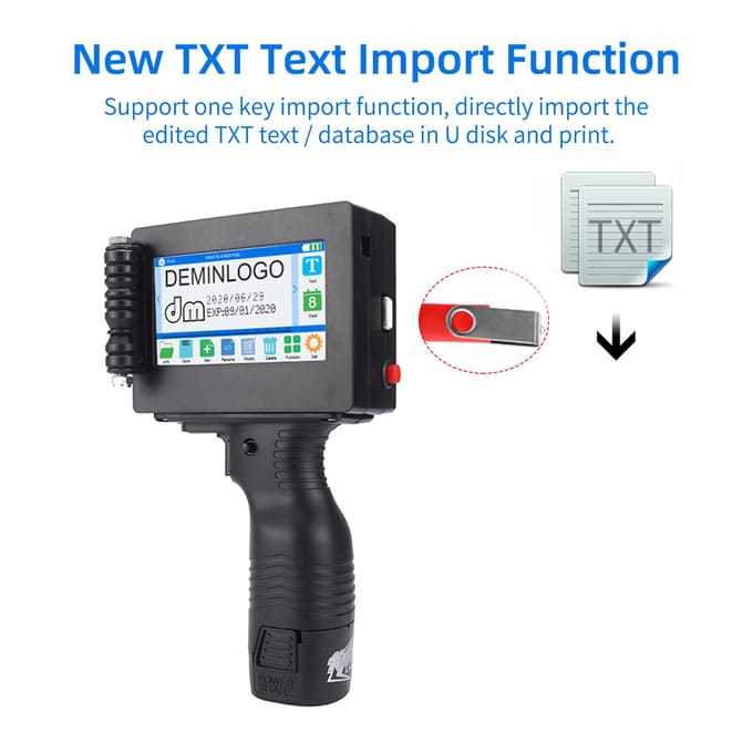 Imprimante portative à jet d'encre, imprimante de Code à jet d'encre haute définition avec LED de 4.3 pouces EU Plug noir