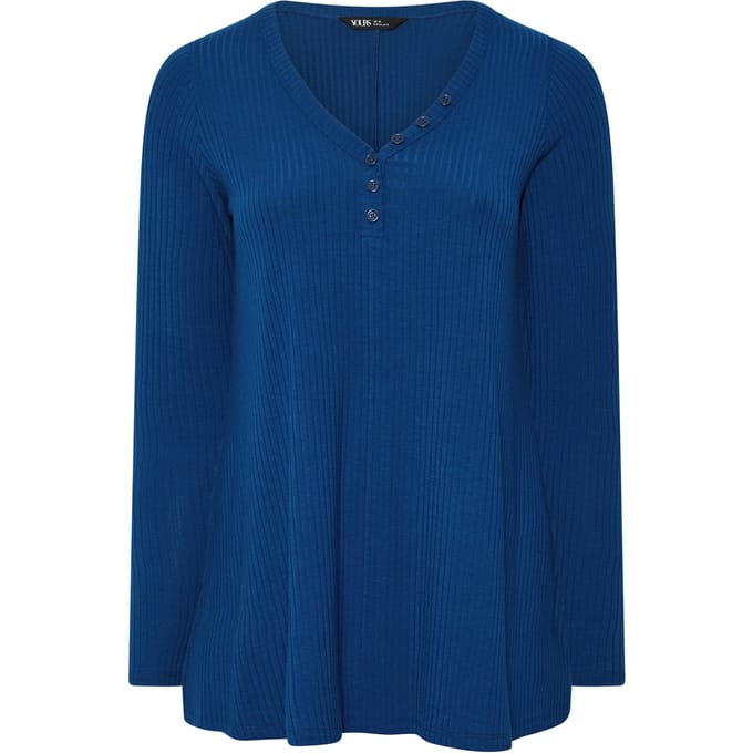 Yours Blauwe Henley Geribbelde Swingtop Size 42