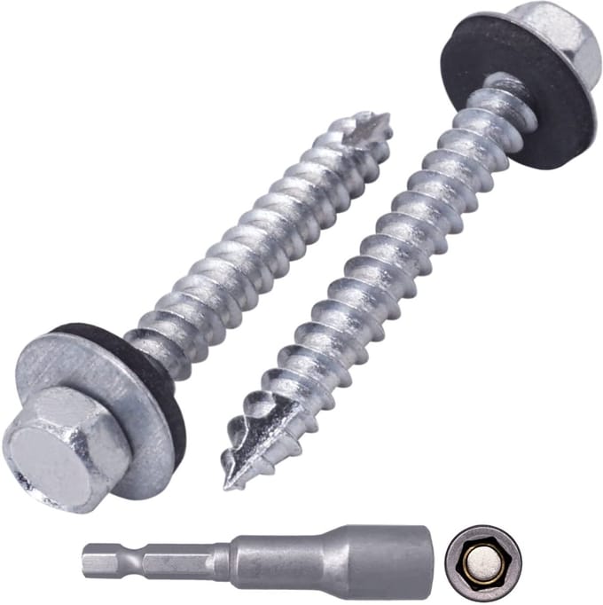 Verzinkte Dakschroeven - Zelftappend - Dakmontage - Met EPDM-ringen - 65 x 50 mm - Zilver