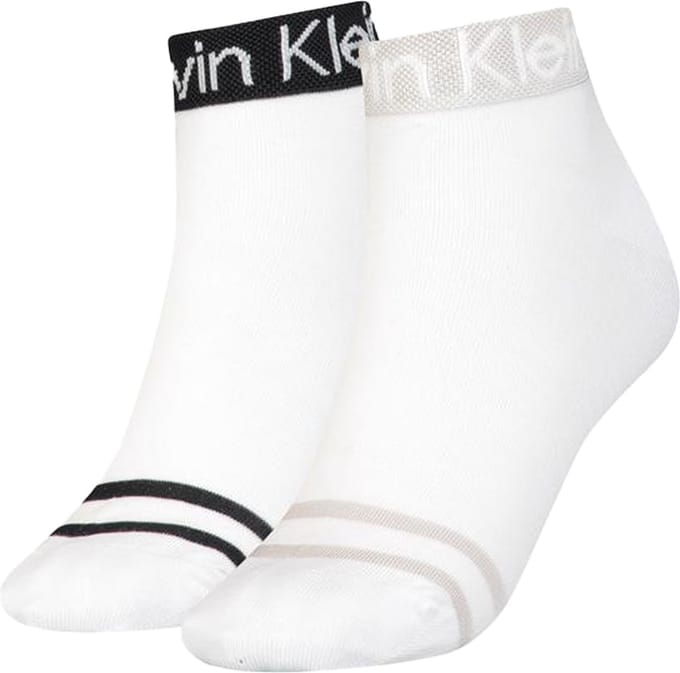 Calvin Klein Quarter Logo Welt (2-pack) - dames hoge enkelsokken - wit dessin