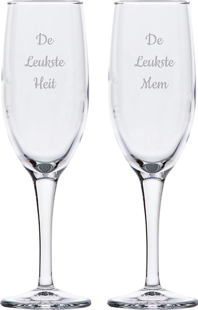 Gegraveerde Champagneglas 16,5cl De Leukste Mem-De Leukste Heit