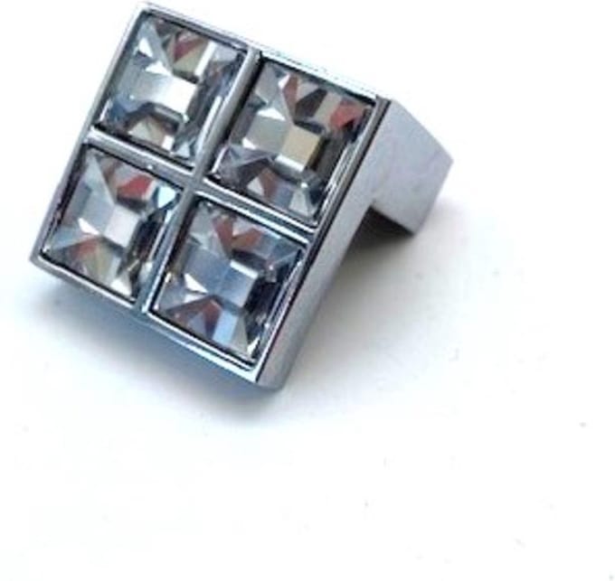 Greep vierkant glanzend chroom ingelegd met echte Swarovski kristal klein 25mm