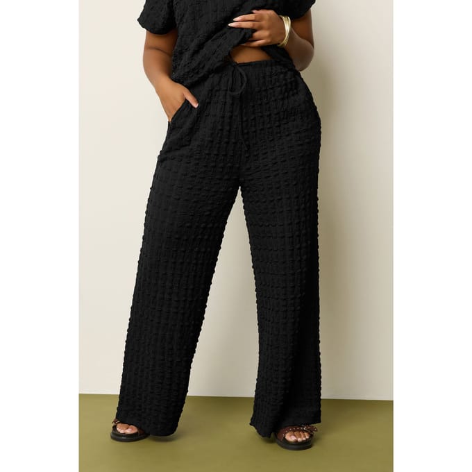 Yours Zwarte Bubble Textured Wijde Broek Size Regular > 42