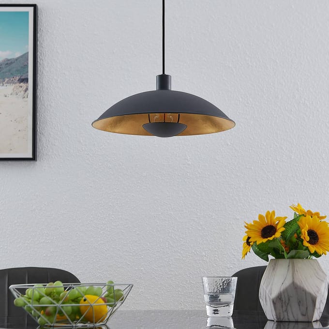 Lindby - hanglamp - 1licht - IJzer - H: 10 cm - E27 - zwart, goud