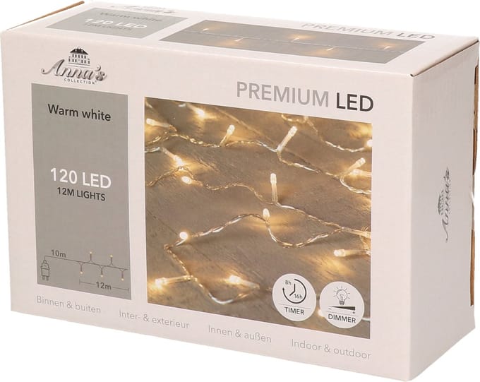 Anna's Collection Kerstverlichting - 120 led lampjes - warm wit - 1200 cm - dimmer - timer - lichtsnoer