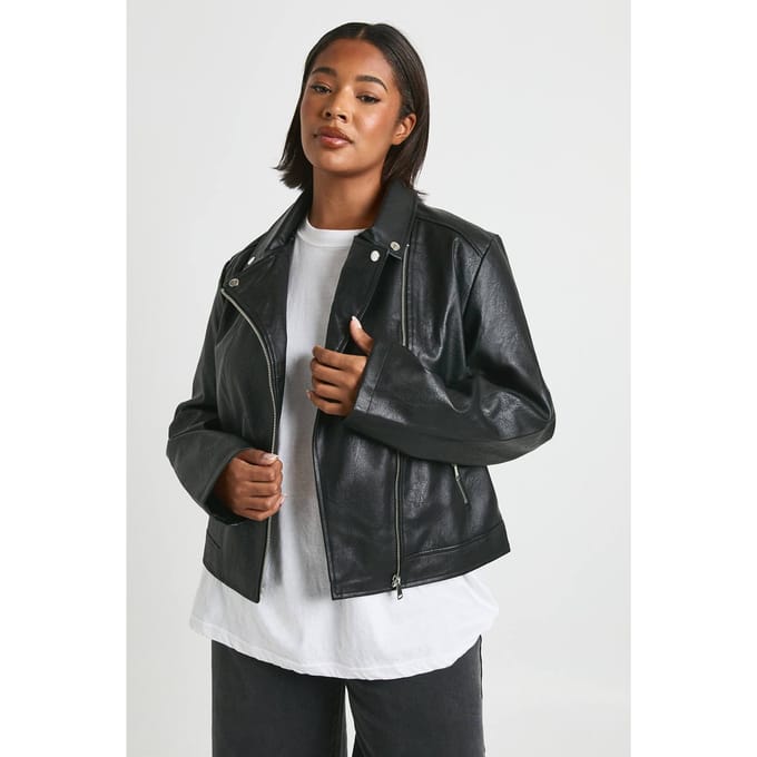 boohoo Dames Plus Kunstleren Bikerjas | Zwart | Maat: 52