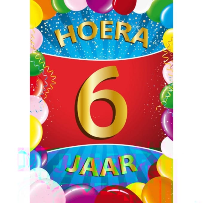 Bellatio Decorations Verjaardag deurposter - 6 jaar - multi - 59 x 84 cm - feestartikelen