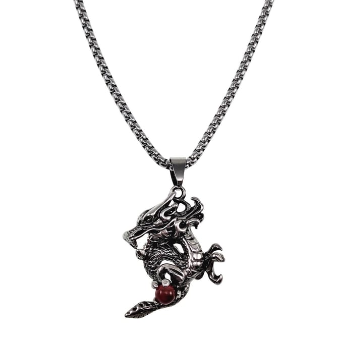 60cm x 3mm Ketting + Amulet Chinese Draak Hanger Dames - Heren - RVS Zilverkleur