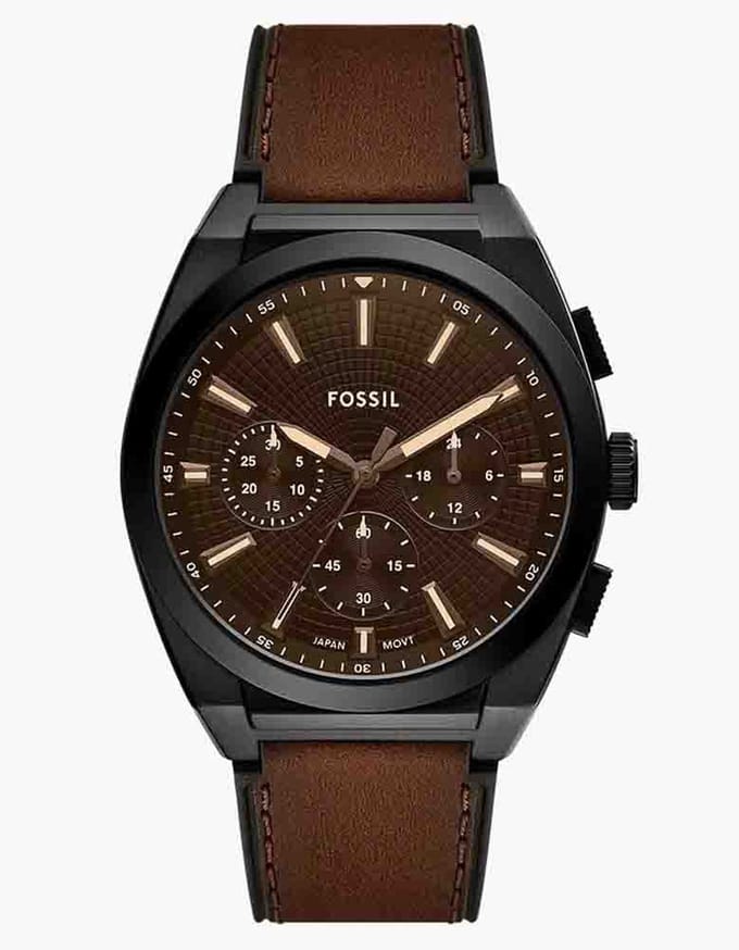 Fossil Everett FS6108 Horloge - Leer - Bruin - Ø 44 mm