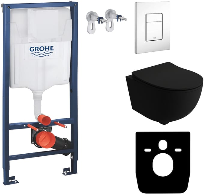 LAVITA complete toiletset BRAVABLACK GROHE Solido randloos glanzend wit rechthoekig