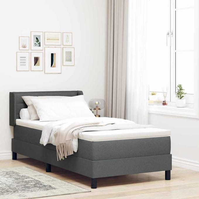 vidaXL - Boxspring - bed - met - kussen - Donkergrijs - 190 - x - 90 - cm - Stof