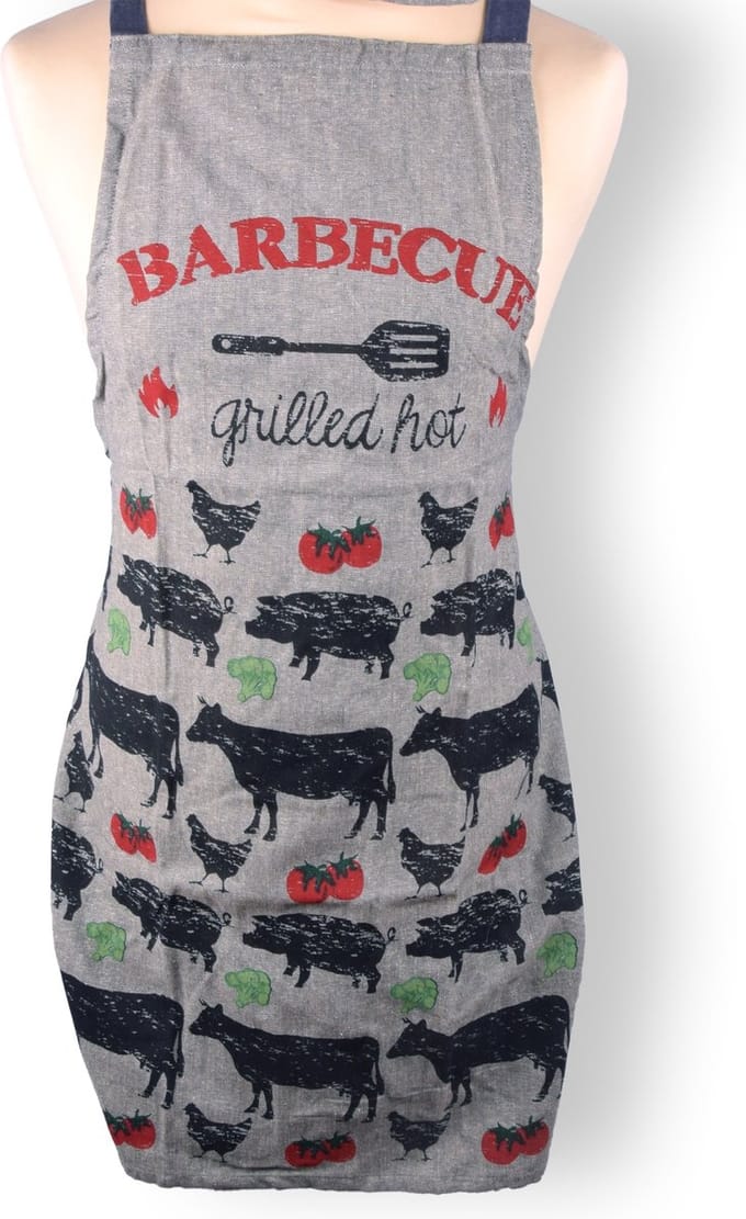 Schort -Barbecueschort 100% Katoen - 83cm Lang
