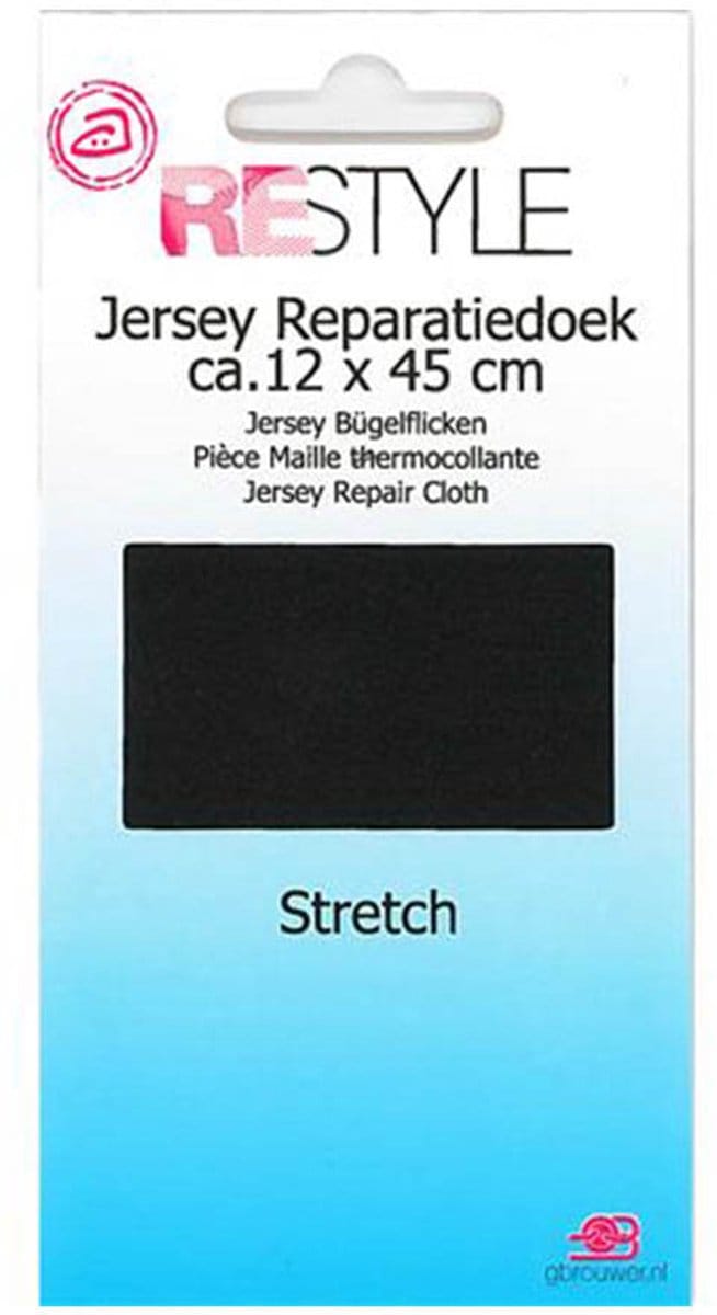 Restyle - Jersey Reparatiedoek Stretch - Strijkbaar -  12 x 45 cm - Zwart