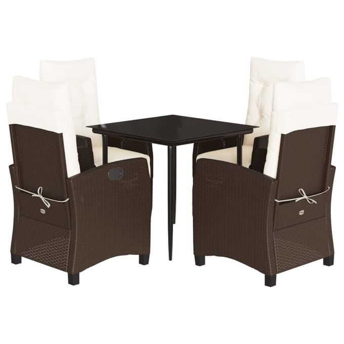 vidaXL - 5-delige - Tuinset - met - kussens - poly - rattan - bruin
