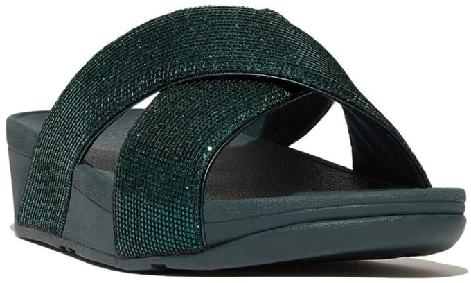FitFlop Lulu Cross Slide - Glitterball Metallic GROEN - Maat 42