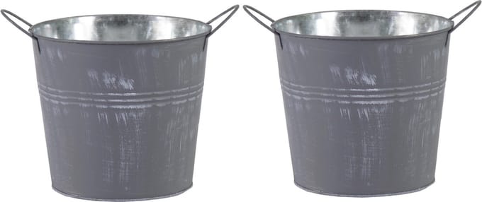 Mega Collections Emmer/plantenpot/bloempot - 2x - zink - zilvergrijs - D18 x H16 cm