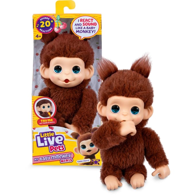 Little Live Pets - My Baby Monkey minis 'Chikki Cherry' baby-aapje - Interactieve pluchen knuffel