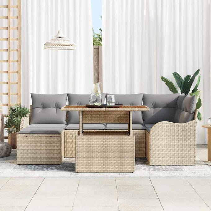 vidaXL - Tuinbank - Set - 7 - st - beige - en - lichtgrijs