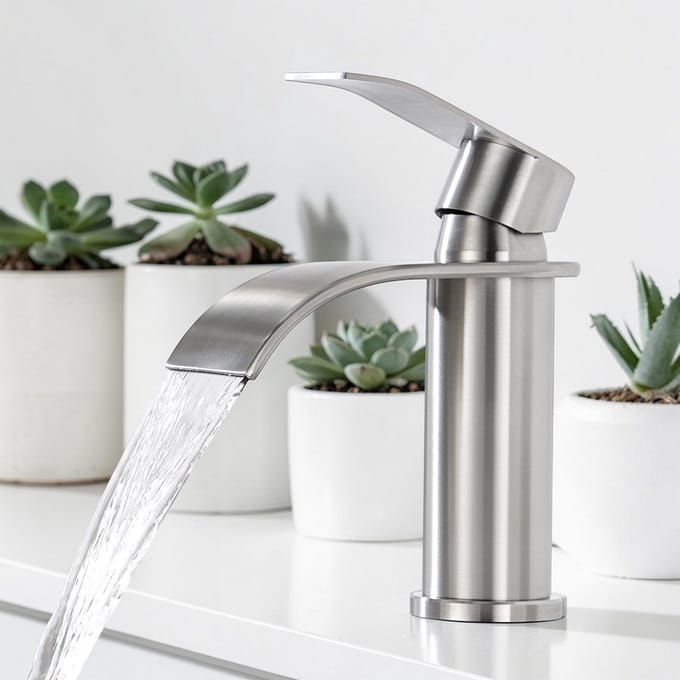 Auralum max Wastafelkraan - Waterval Uitloop - RVS - Eengreeps Mengkraan - Warm en Koud - Waterbesparend - Luxe Modern Design - Zilver