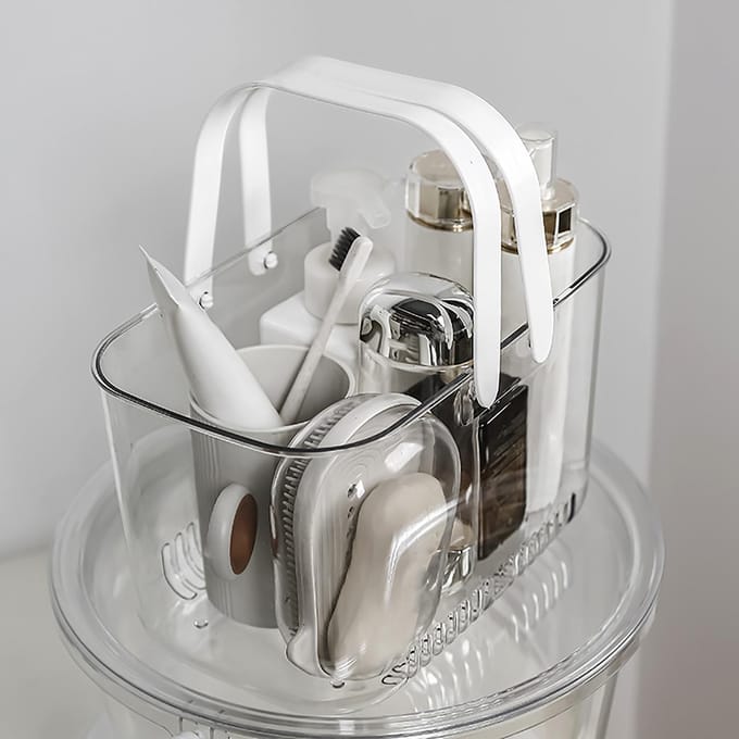 Douchemandje Schattige Eenvoudige Stijl Grote Capaciteit Waterdicht Hol Design Draagbaar Transparant Douche white