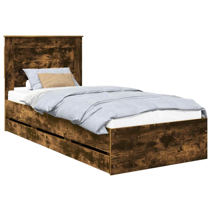 vidaXL Bedframe met lade Gerookt eiken 100 x 200 cm Ingenieurshout