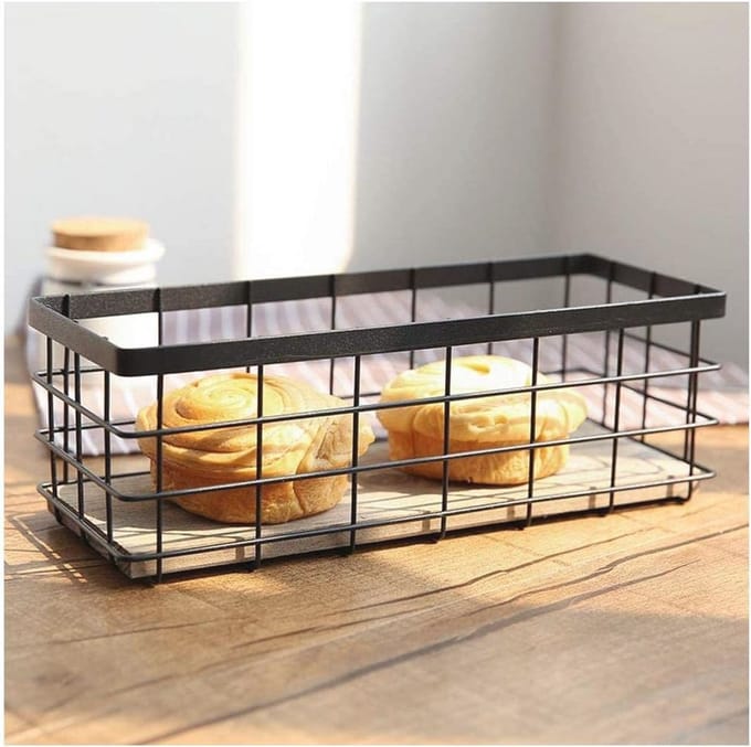 Multifunctionele metalen opbergmand voor fruit en brood – Zwart