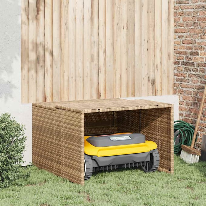 vidaXL - Garage - voor - robotmaaier - 86x90x52/57 - cm - poly - rattan - beige