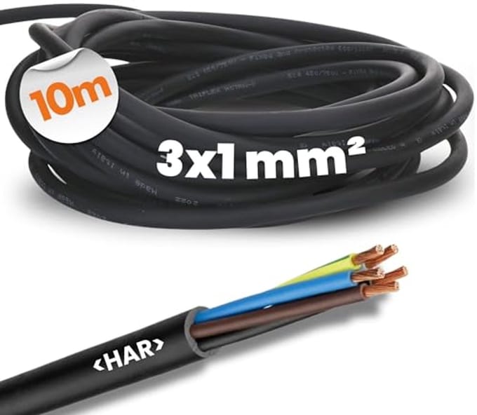 Flexibele Rubber Kabel 10 Meter - 3 x 1 mm² - UV-bestendig en Oliebestendig - Aansluitkabel Zwart