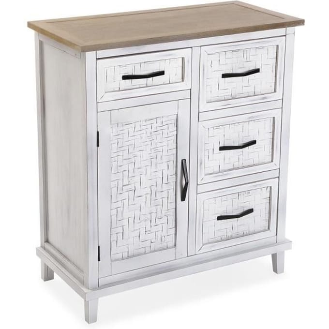 Chiffonnier - VERSA - Maggie - 80,5 x 70 x 35 cm - Blanc et marron - Bois MDF blanc