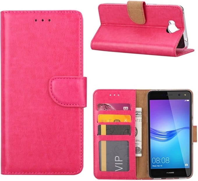 Bookcase Geschikt voor: Huawei Y6 2017 - Roze - portemonnee hoesje