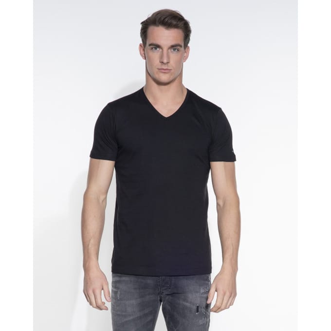 Slater 7620 - BASIC FIT 2-pack T-shirt V-hals korte mouw zwart M 100% katoen