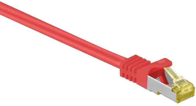 Goobay RJ45 netwerkkabel S/FTP (PiMF), 500 MHz, met CAT 7 ruwe kabel, rood, 25 m, LSZH halogeenvrije kabelmantel, koper, RJ45-connector (CAT 6A)