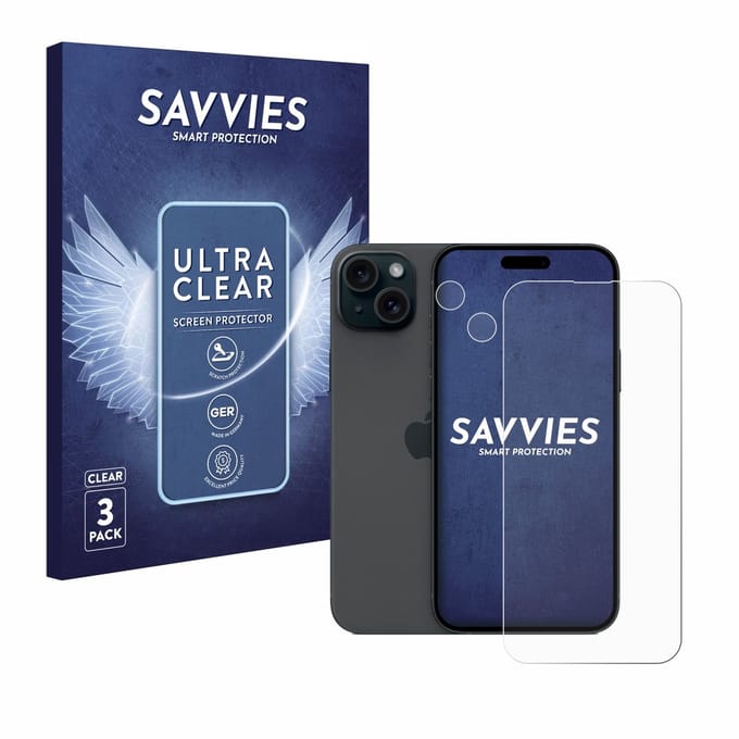 Savvies - Screenprotector voor Apple iPhone 15 Plus (Voor+Camera) - Folie Beschermfolie transparant 6 Stuks