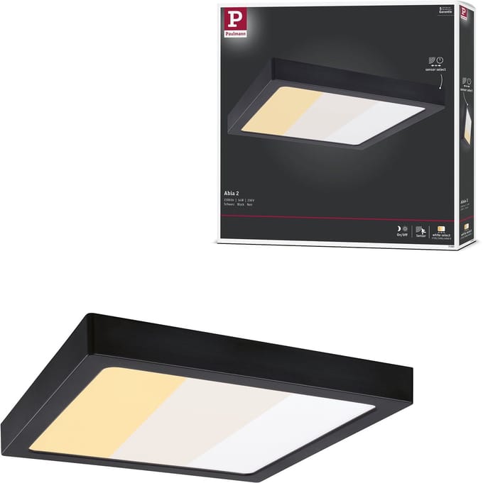 LED-paneel Abia 2 White Select Schemergestuurde bewegingsmelder (HF) hoekig 300x300 mm 14W 900lm White Select Zwart