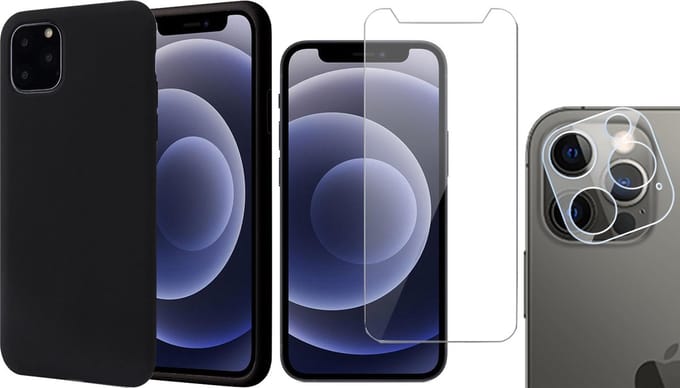 Hoesje geschikt voor iPhone 13 Pro Max - Fluweelzachte Backcover - Zwart - Met Screenprotector en Camera Screen Protector
