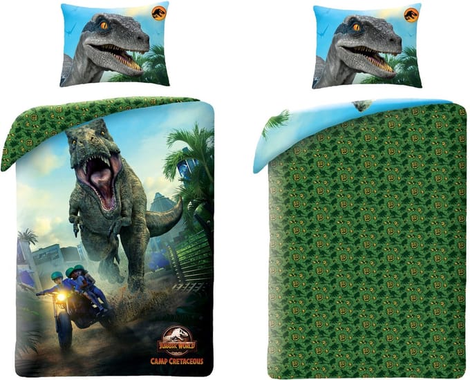 Jurassic World Dekbedovertrek- Eenpersoons - 140x200 cm - Kussensloop 63 x63 cm - Dubbelzijdig - 100% Polyester