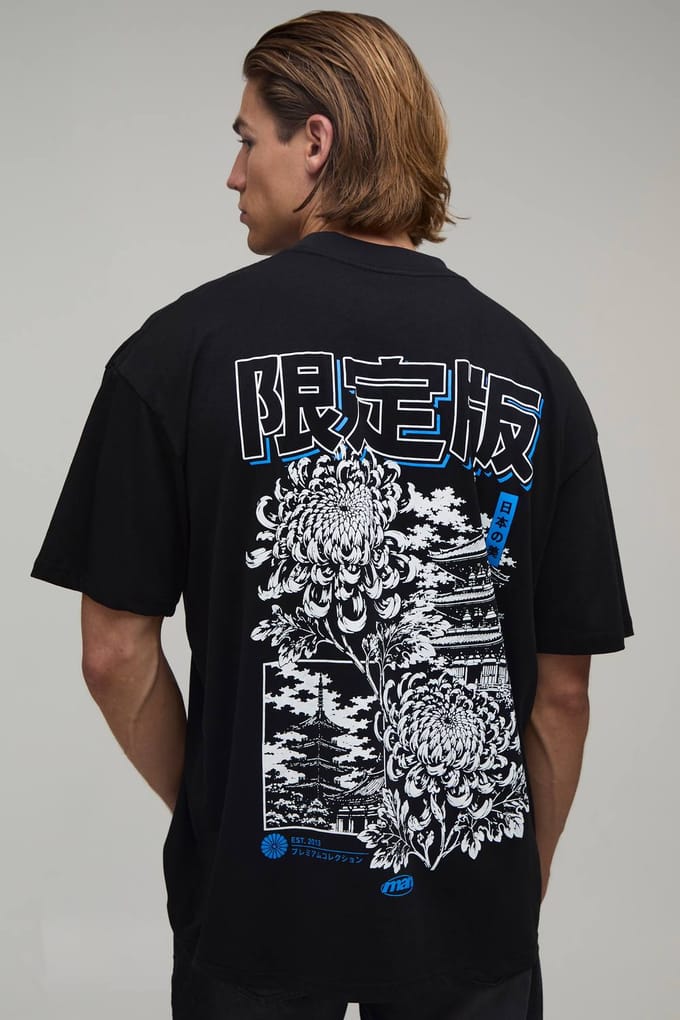 Oversized T-shirt Met Bloemenprint Op De Rug | Black | Size XS