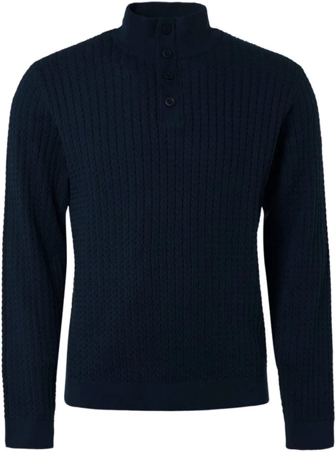 Pullover halve rits + knoop effen jacquard rib