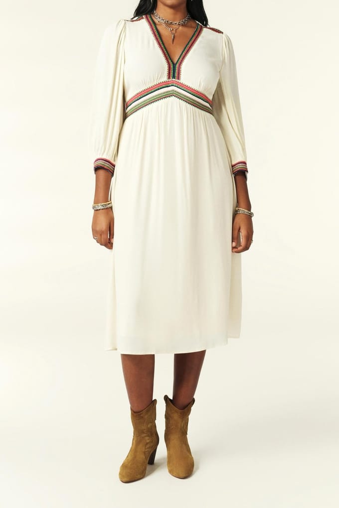 BA&SH Robe Tanina Ecru Maat: S | Midi Jurken Outlet | Dames | Ecru