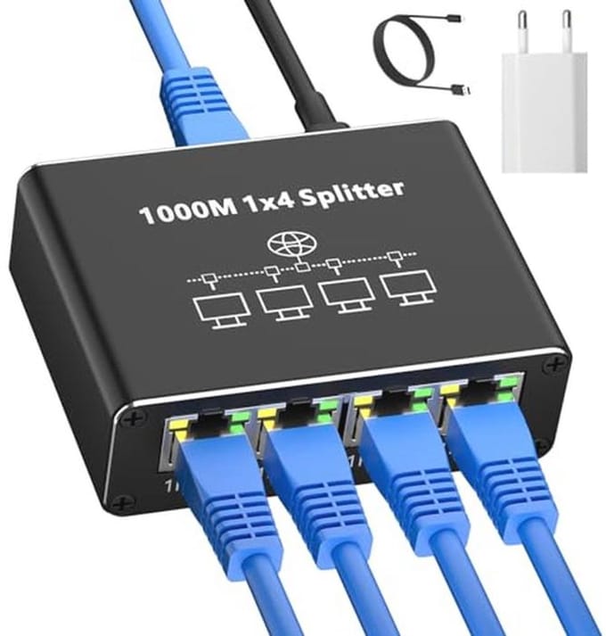 LAN-splitter 1 naar 4 - 1000 Mbps Ethernet Switch met USB-C