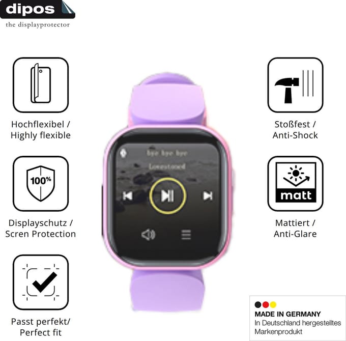 dipos FLEX – 2x Matte Screenprotector geschikt voor Dwfit H39 | Volledige Schermbescherming | Case-Friendly