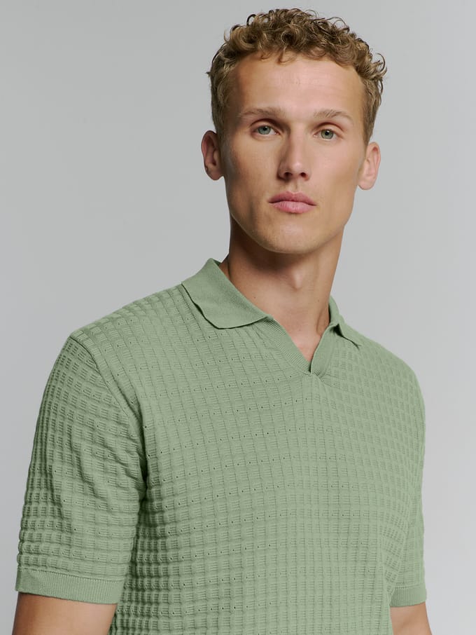 No Excess Pullover Short Sleeve Polo V Solid Jacquard Green  2XL